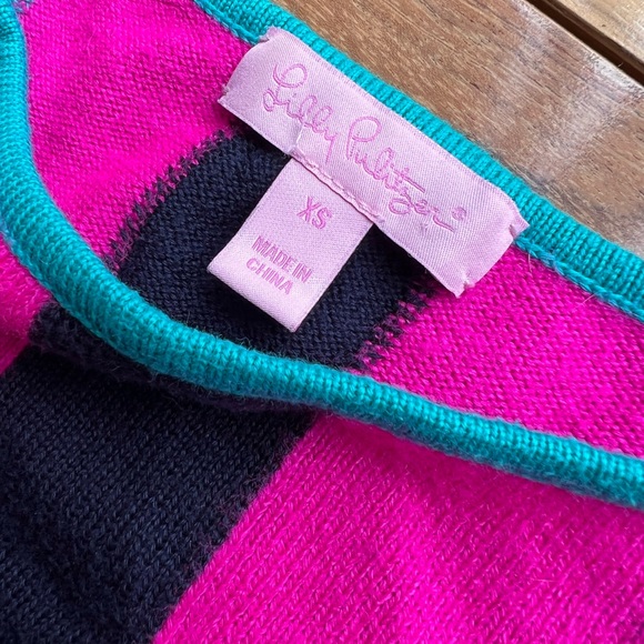 Lilly Pulitzer Knit Color Block Sweater Dress Isabella Dark Navy Teal Pink XS - Picture 4 of 5